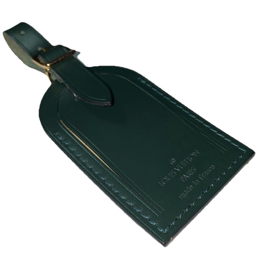 Louis Vuitton Winter Green Name Tag Leather Gold tone Large France 🇫🇷